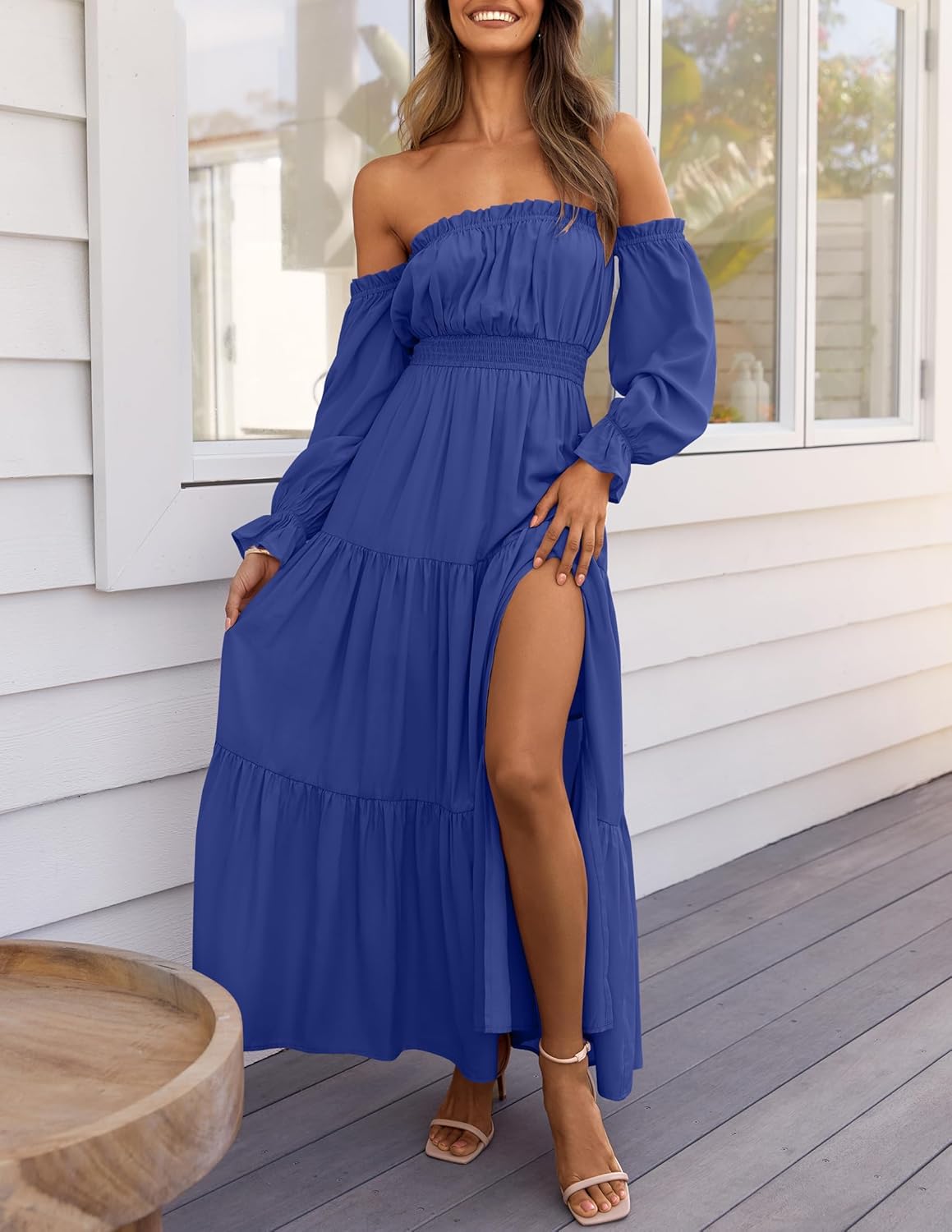 Boho Off-the-Shoulder Long Sleeves High Waist Formal Dress