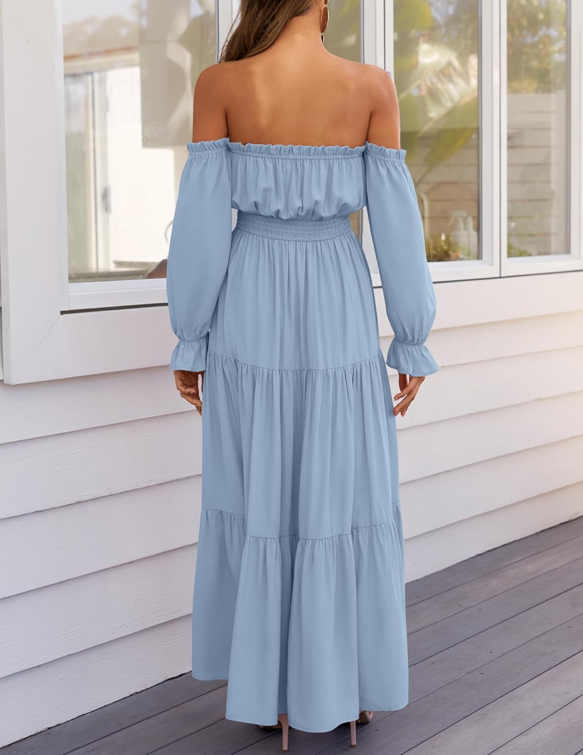 Boho Off-the-Shoulder Long Sleeves High Waist Formal Dress