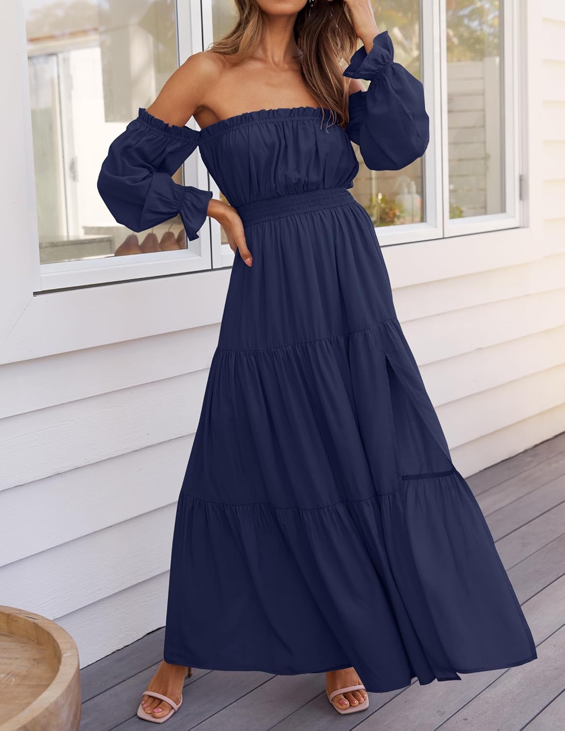 Boho Off-the-Shoulder Long Sleeves High Waist Formal Dress