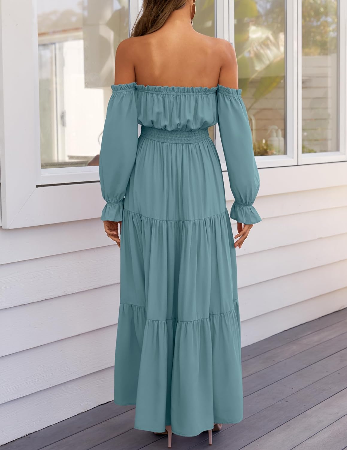 Boho Off-the-Shoulder Long Sleeves High Waist Formal Dress