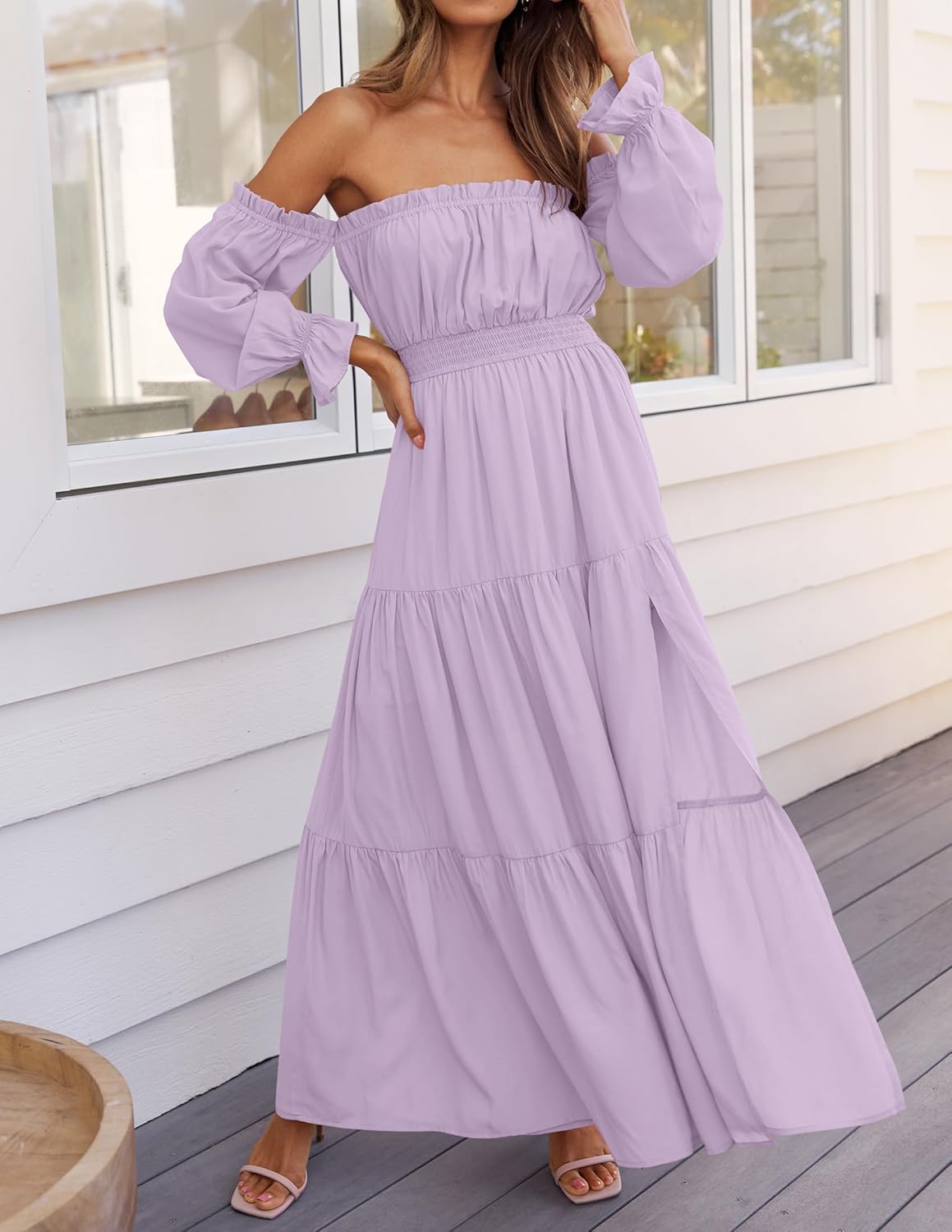 Boho Off-the-Shoulder Long Sleeves High Waist Formal Dress
