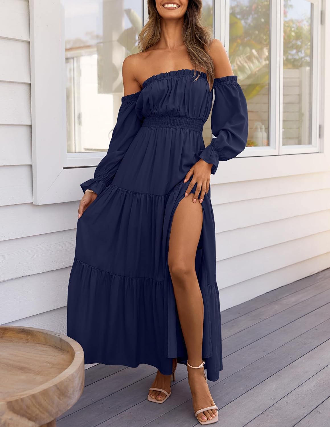 Boho Off-the-Shoulder Long Sleeves High Waist Formal Dress