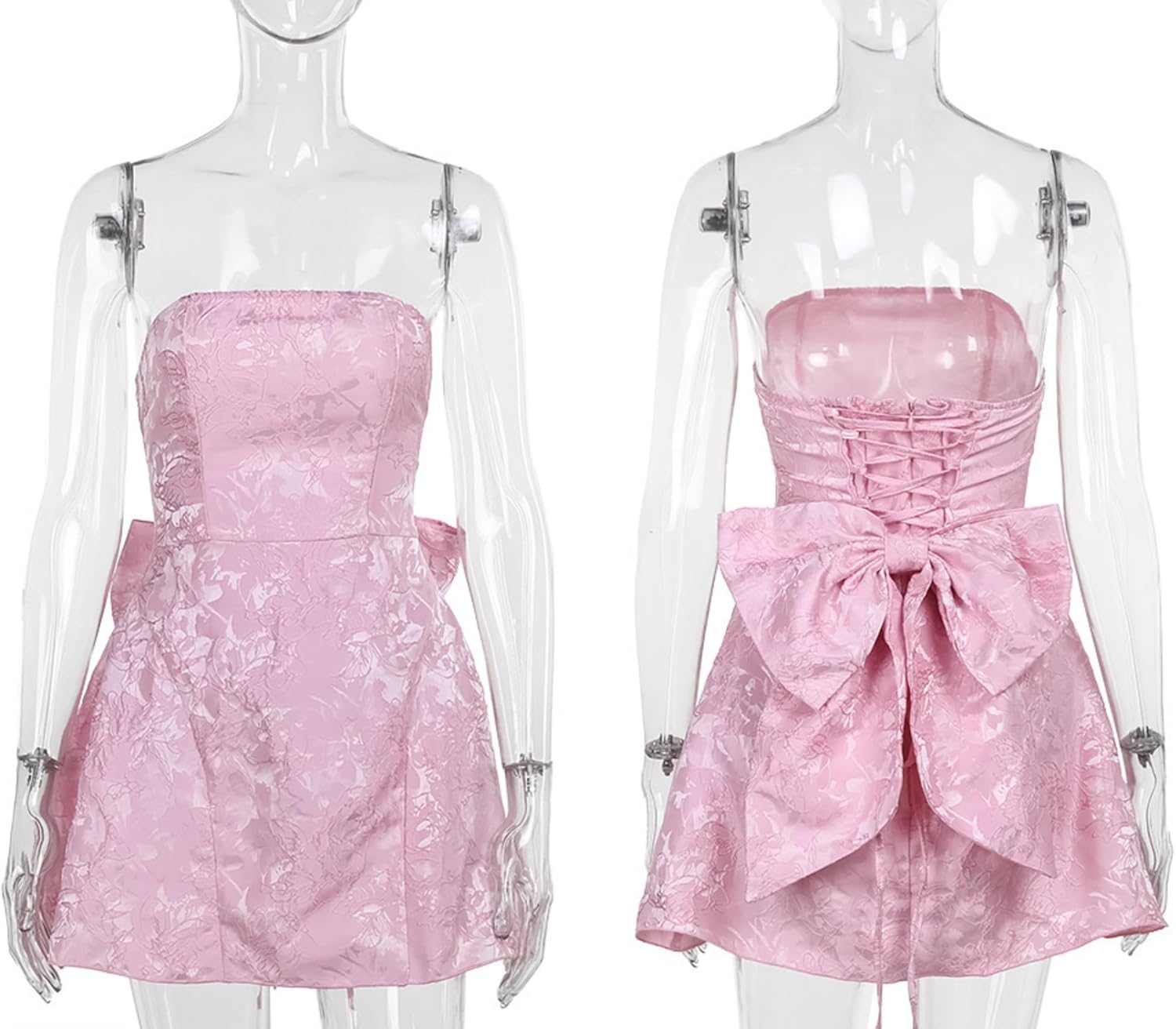 Pink Strapless Satin A-line Homecoming Dress with Bow
