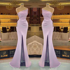 Light Purple Sequins Mermaid Prom Dress with Strapless Sleeveless Design and Slit