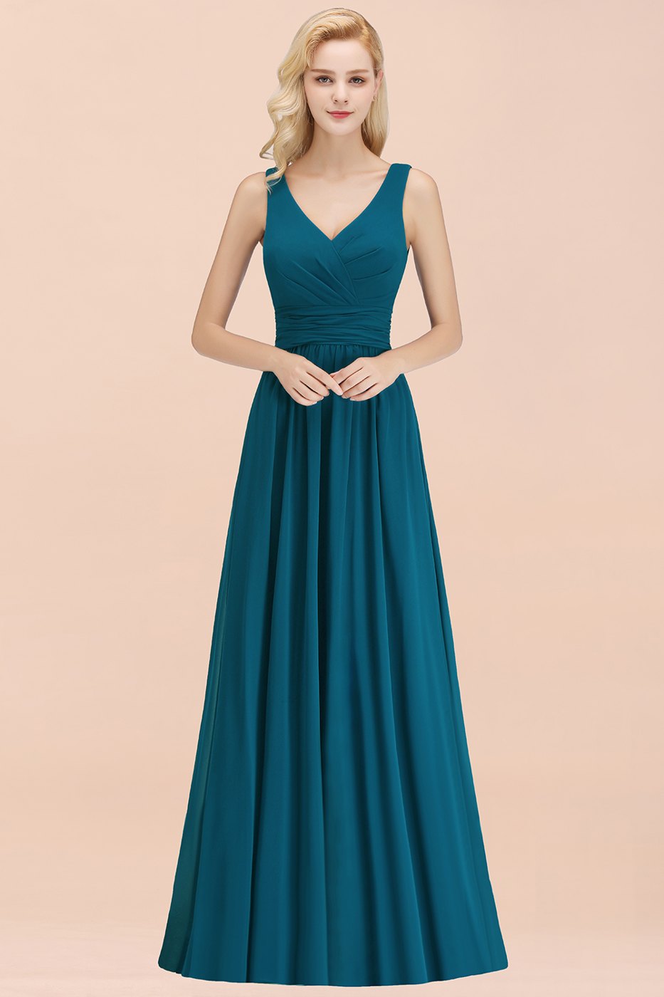 Teal V-Neck Chiffon A-Line Bridesmaid Dress