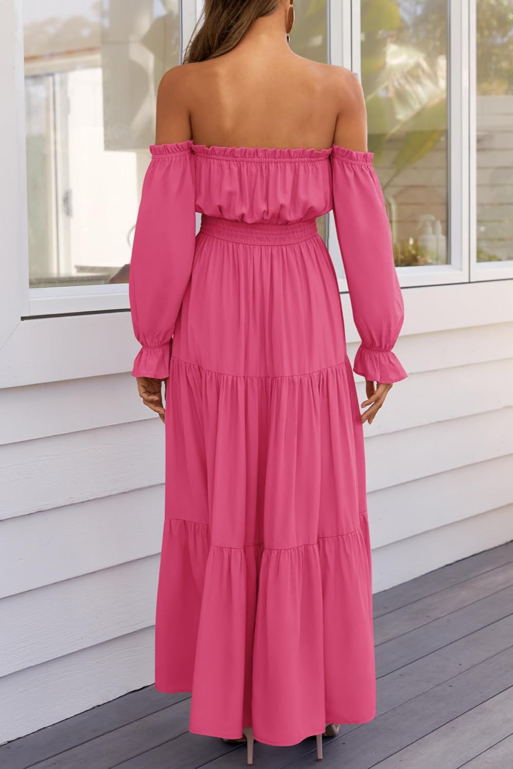 Boho Off-the-Shoulder Long Sleeves High Waist Formal Dress