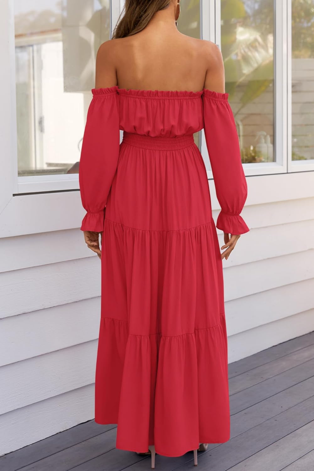 Boho Off-the-Shoulder Long Sleeves High Waist Formal Dress