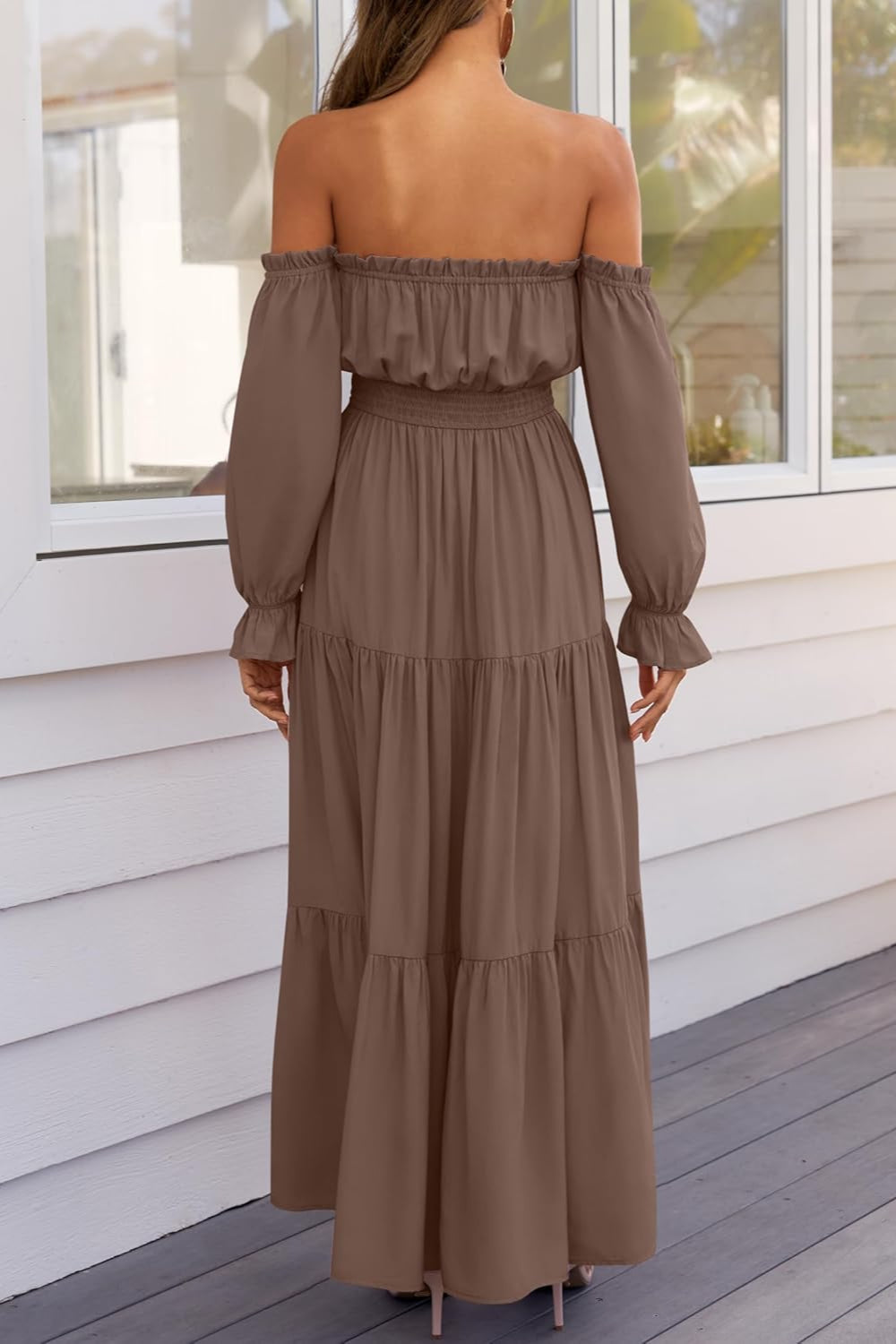 Boho Off-the-Shoulder Long Sleeves High Waist Formal Dress