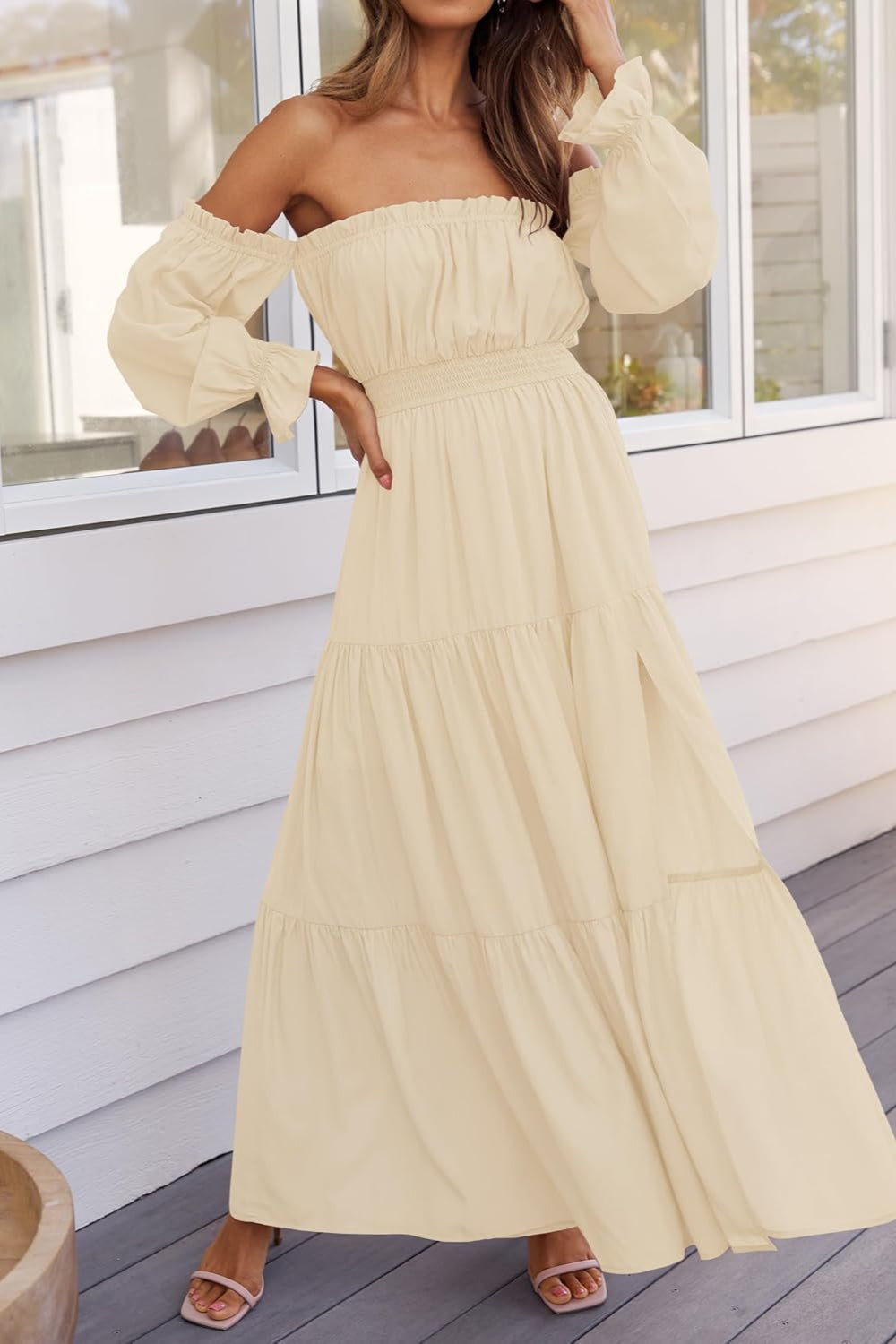 Boho Off-the-Shoulder Long Sleeves High Waist Formal Dress