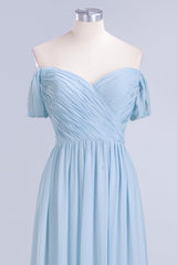 Sky Blue V-Neck Chiffon A-Line Bridesmaid Dress