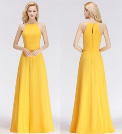 Yellow Halter Chiffon A-Line Bridesmaid Dress