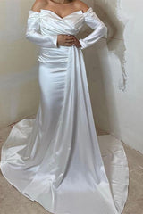 Off-The-Shoulder Sweetheart Long Sleeve Front Split Mermaid Evening Dress with Ruffle