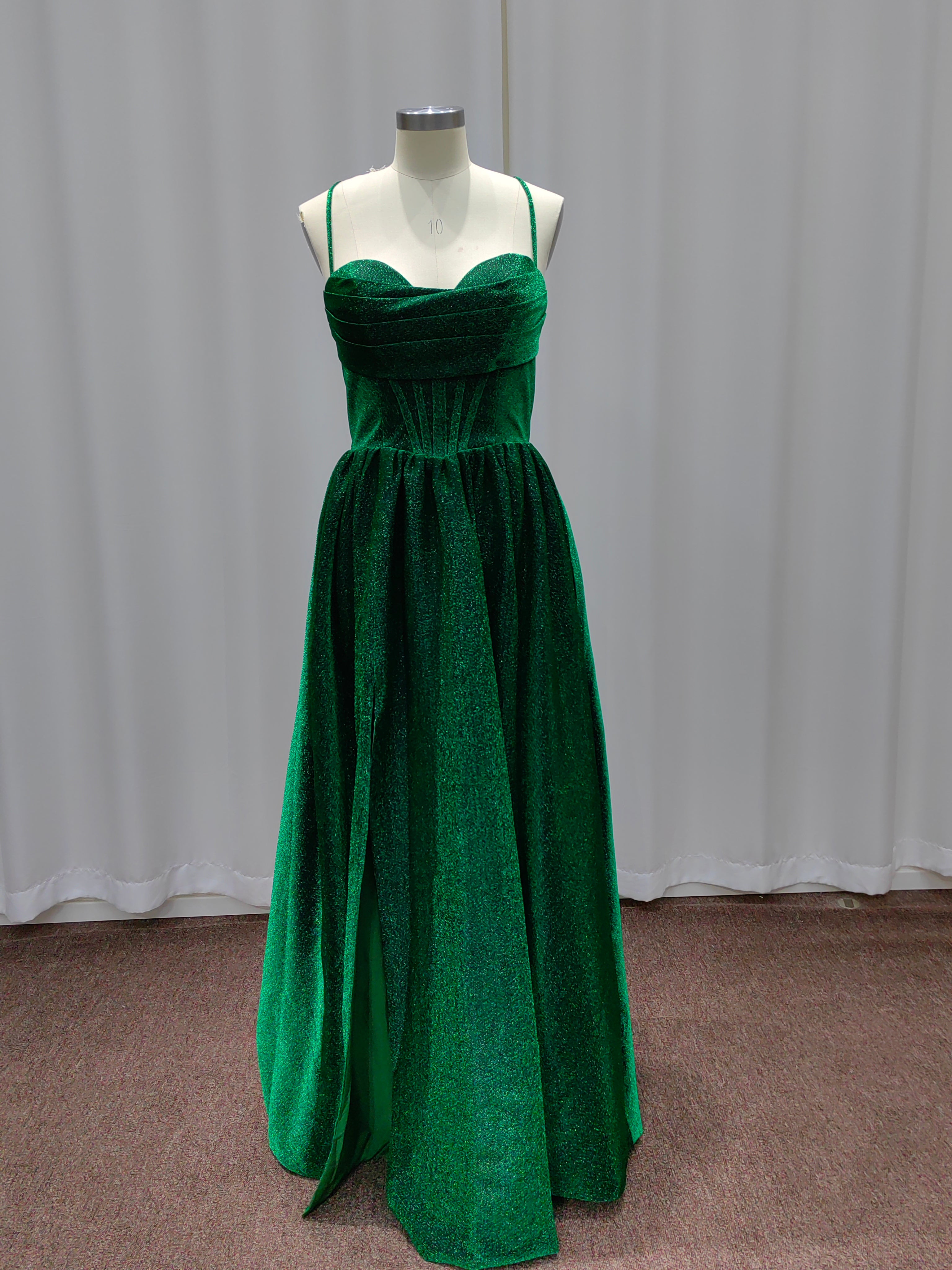 Fashion A-Line Sweetheart Sleeveless Spaghetti Prom Dresses with Sequins Split Side