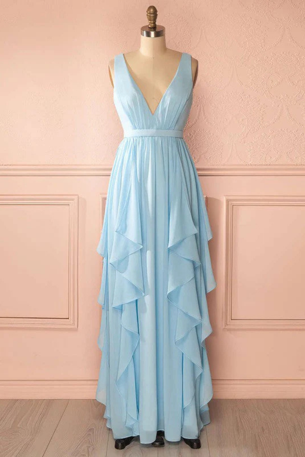 Beautiful A-line V-neck Chiffon Floor-length Formal Dress with Ribbons