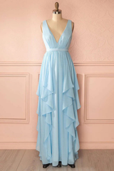 Beautiful A-line V-neck Chiffon Floor-length Formal Dress with Ribbons