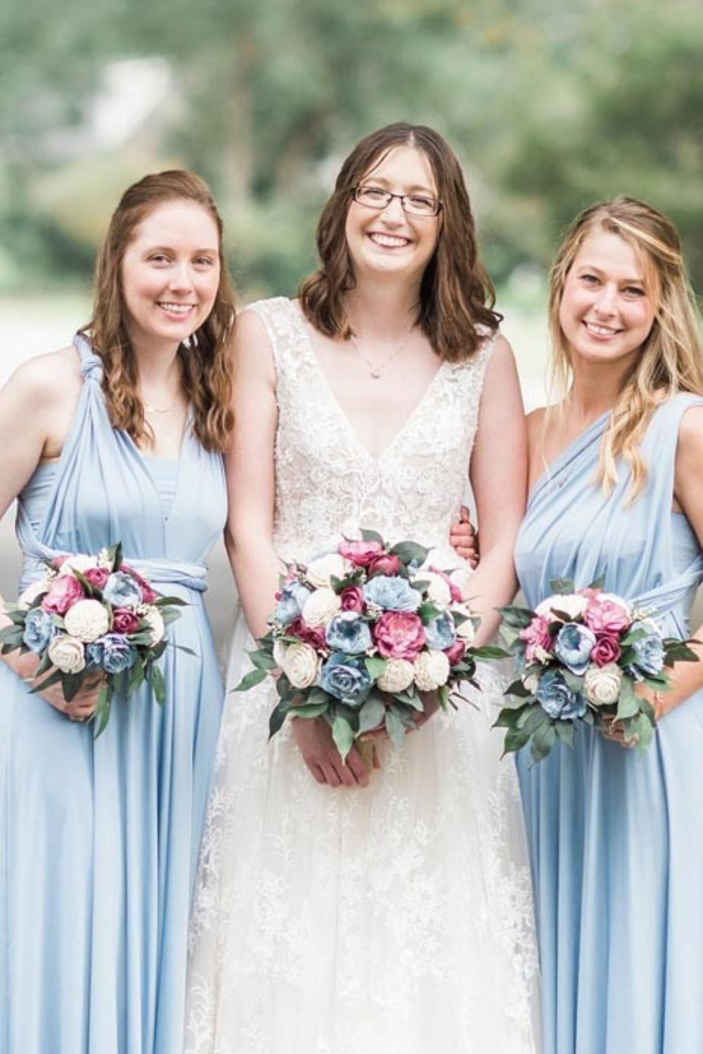 Sky Blue Ruffles Multiway Infinity A-Line Bridesmaid Dresses