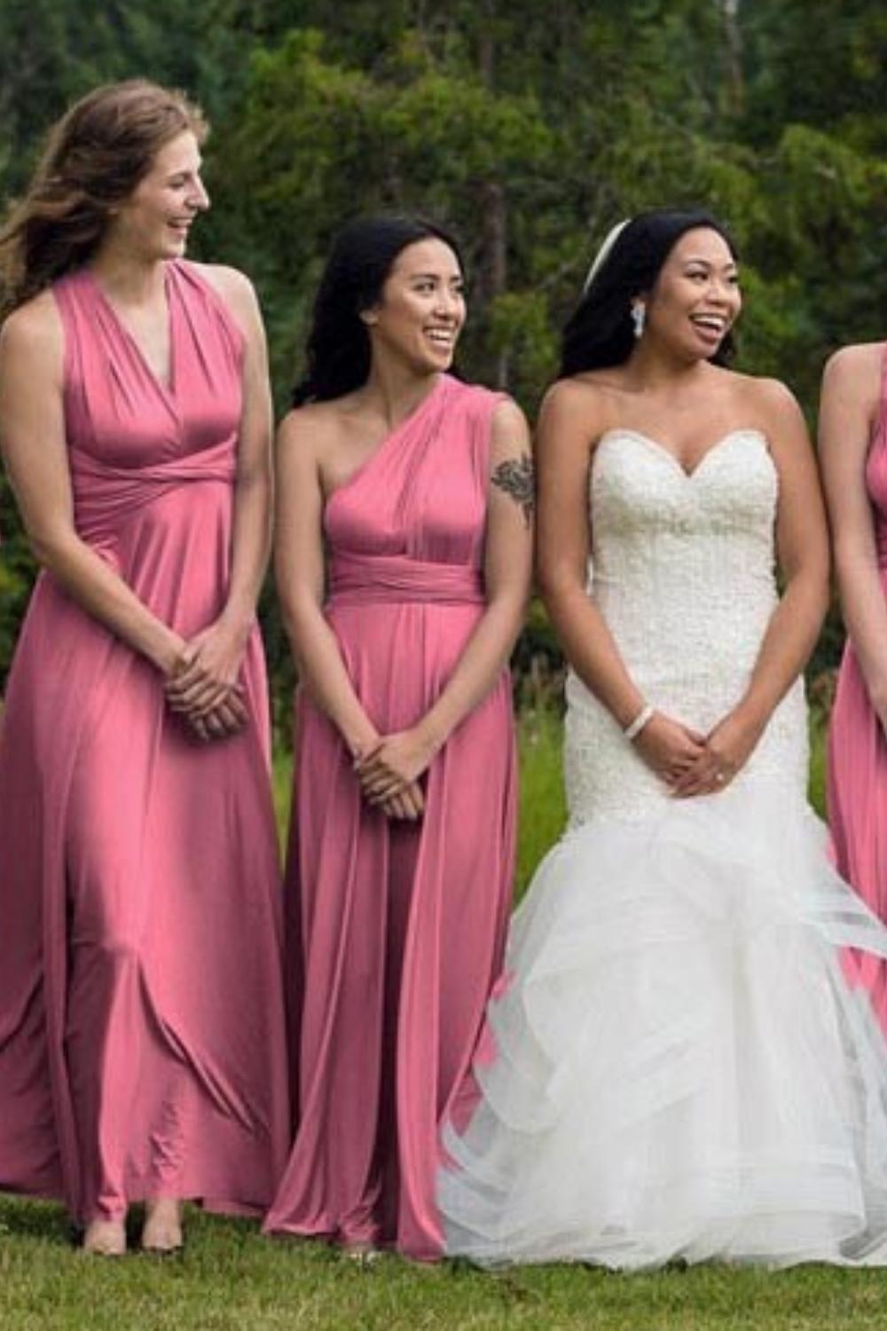 Dusty Pink Ruffles Multiway Infinity Bridesmaid Dresses Long