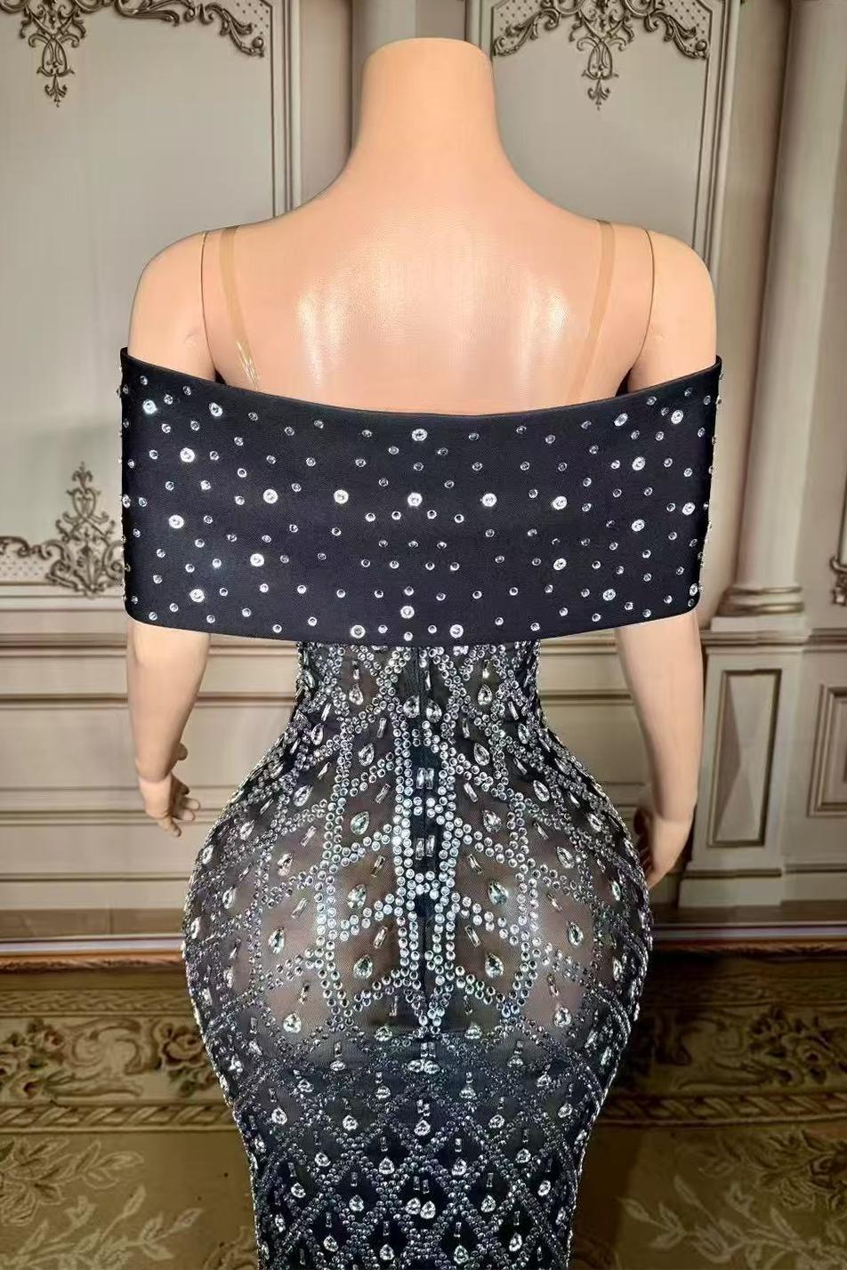 Black Off The Shoulder Sequin Mermaid Long Evening Dress Back Detail