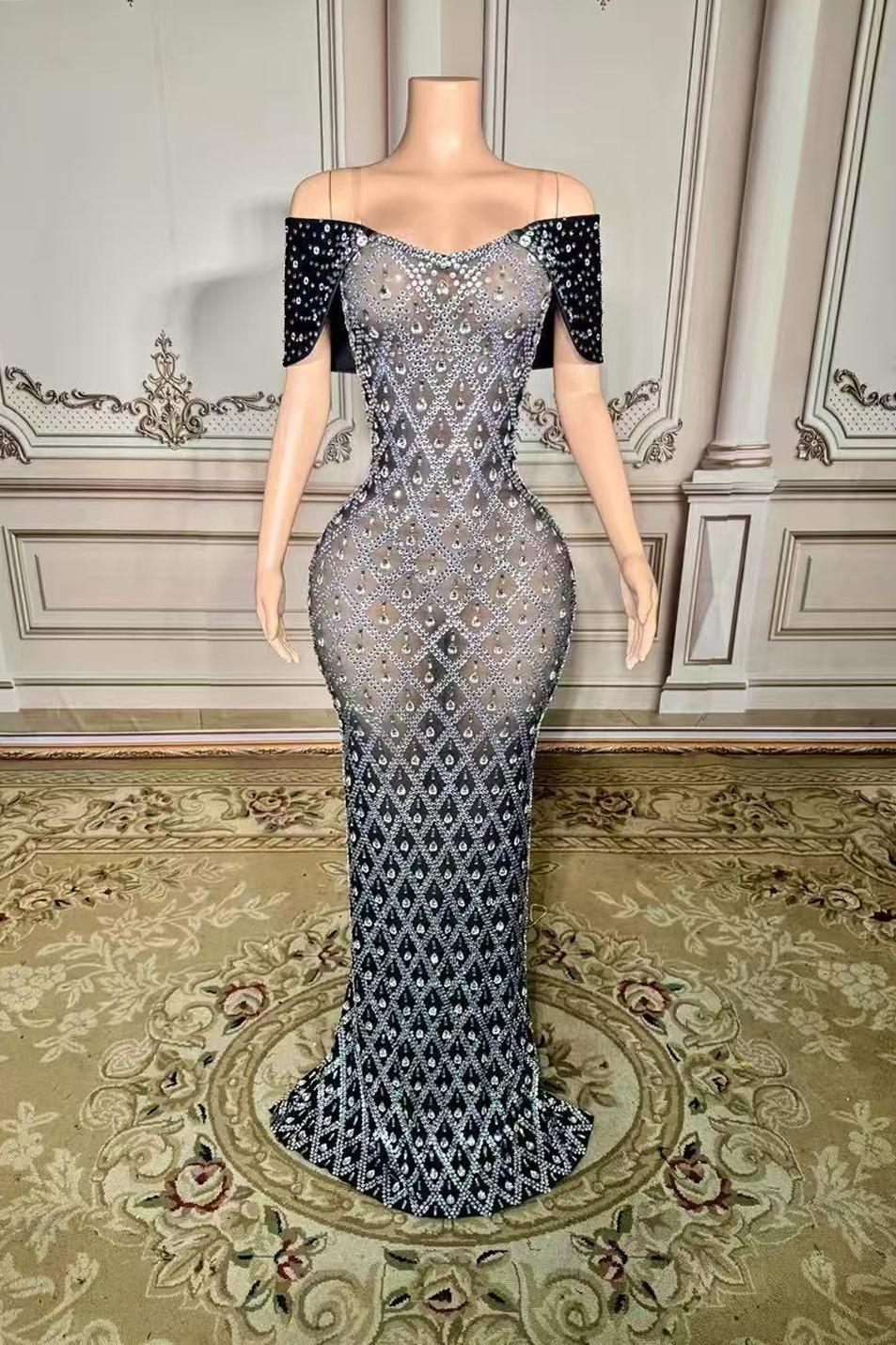 Black Off The Shoulder Sequin Mermaid Long Evening Dress