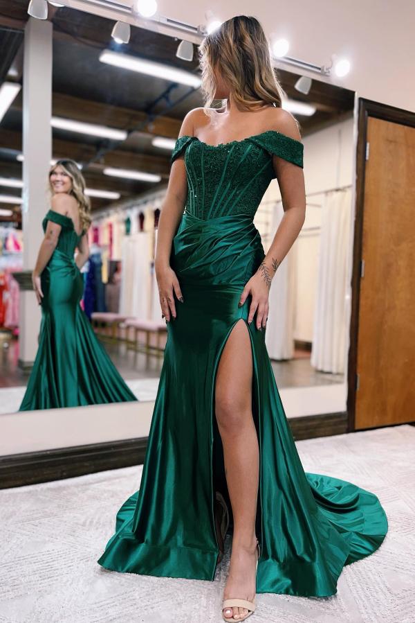 satin lace split dress SATIN LACE SLIT MAXI DRESS 14 (preorder) / Gold