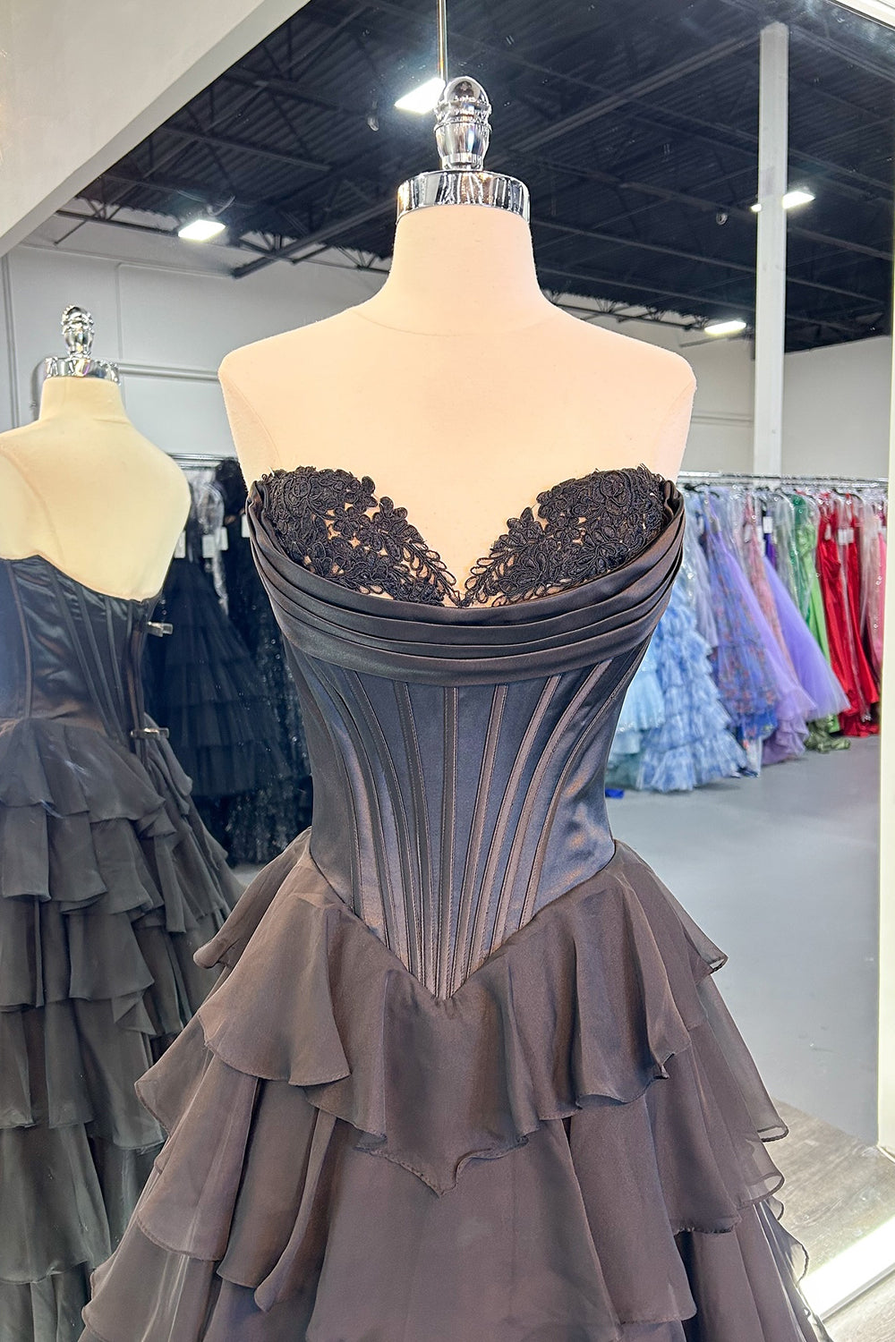Black Sweetheart A-Line Long Prom Dress with Slit Bodice Detail