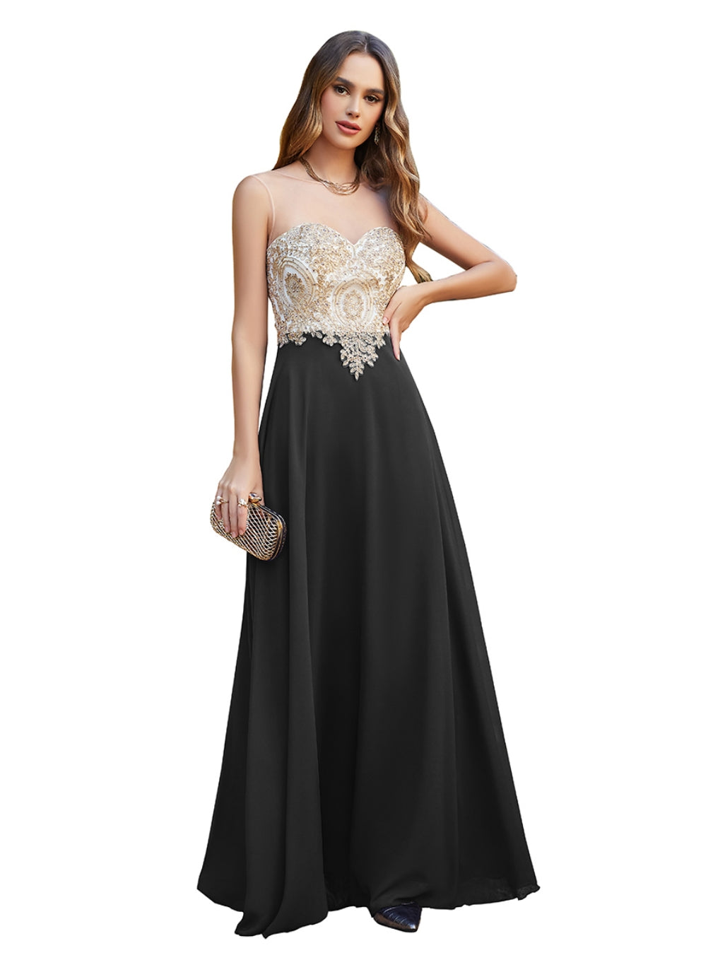 Black Sweetheart Chiffon A-Line Long Bridesmaid Dress