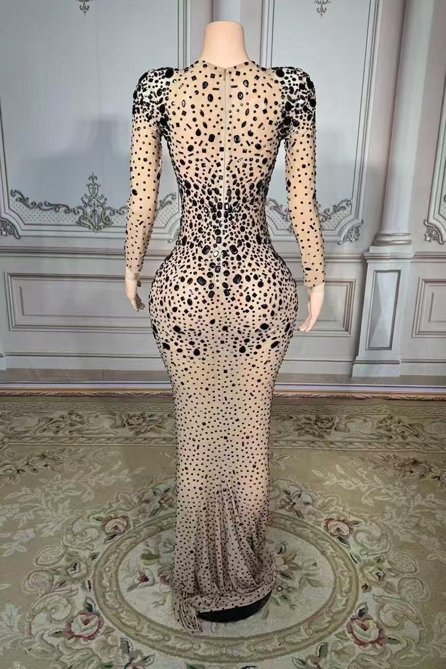 Black Sweetheart Sheath Long Prom Dress with Long Sleeves Back View