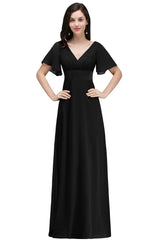 Black V-Neck Chiffon Empire Long Bridesmaid Dress