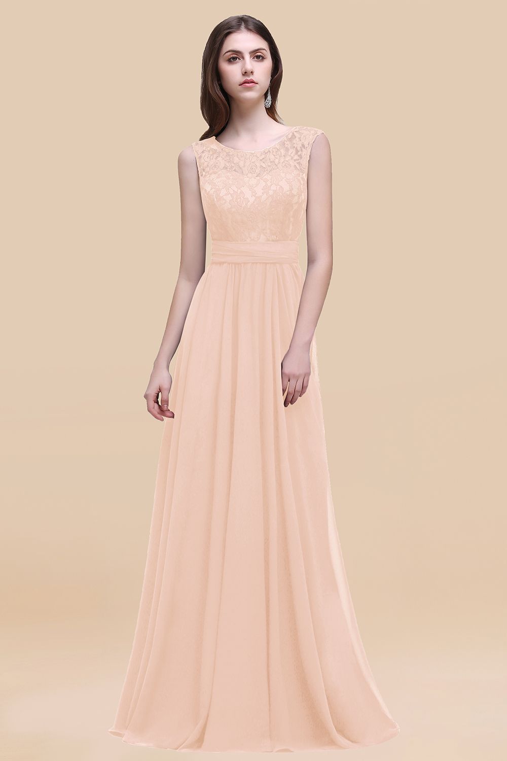 Blush Scoop Neck Chiffon A-Line Long Bridesmaid Dress