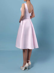 Blush Scoop Neck Satin A-Line Homecoming Dress Back View
