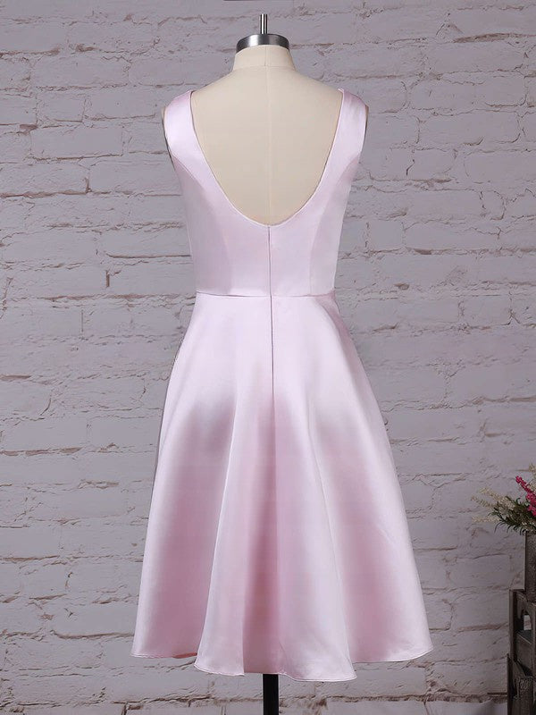 Blush Scoop Neck Satin A-Line Homecoming Dress Back View