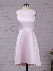 Blush Scoop Neck Satin A-Line Homecoming Dress