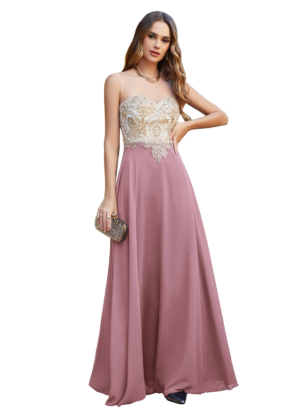 Blush Sweetheart Chiffon A-Line Long Bridesmaid Dress