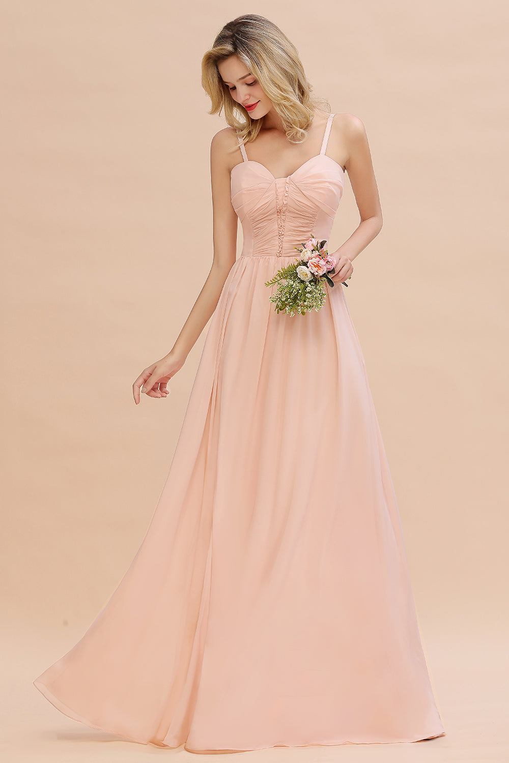 Blush Sweetheart Chiffon A-Line Long Bridesmaid Dress