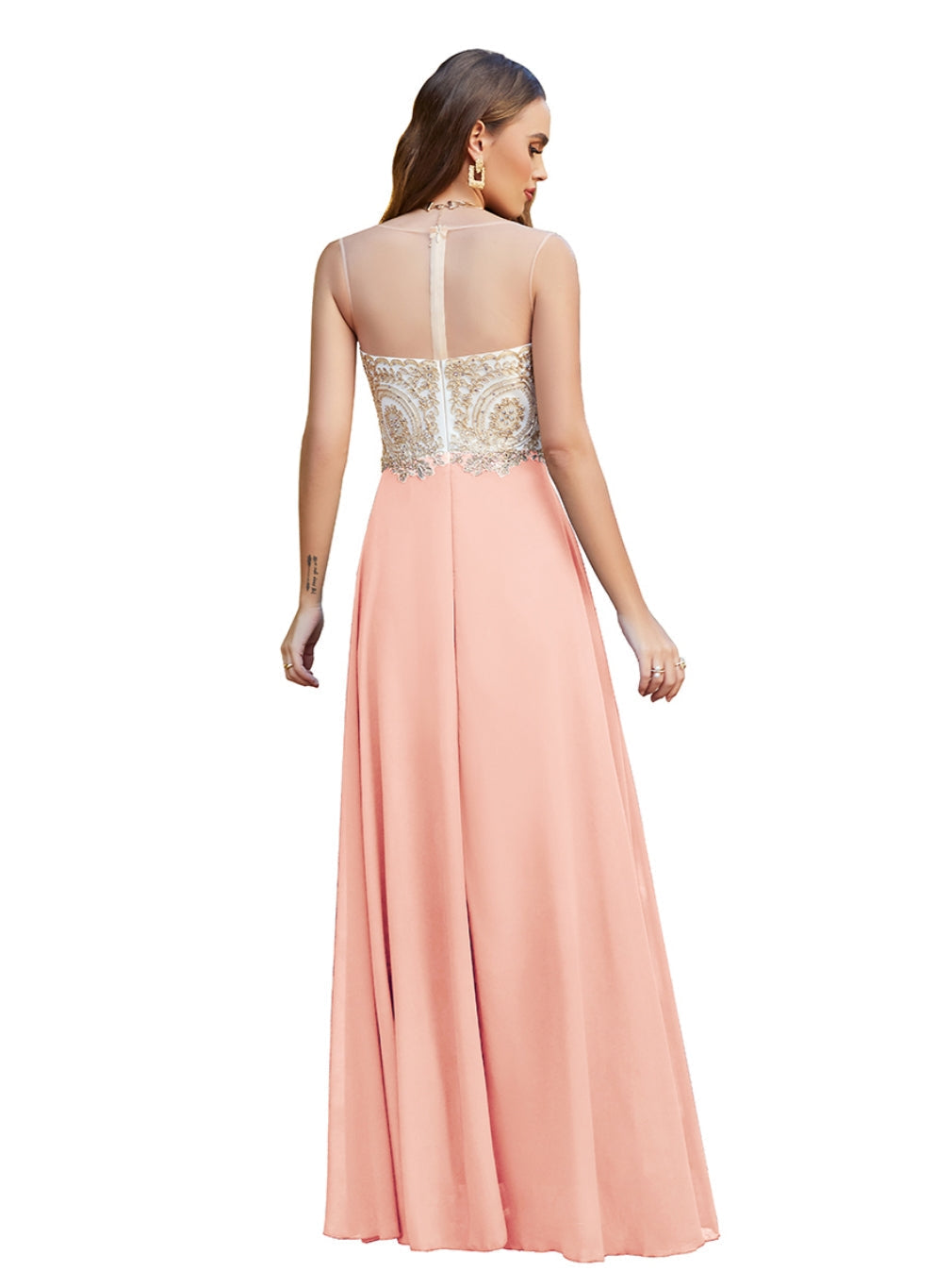 Blush Sweetheart Chiffon A-Line Long Bridesmaid Dress Back View