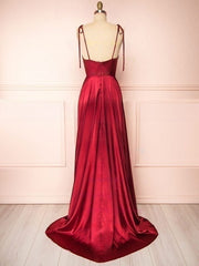 Burgundy Cowl Neck Satin A-Line Long Bridesmaid Dress Back View