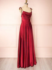 Burgundy Cowl Neck Satin A-Line Long Bridesmaid Dress Side View