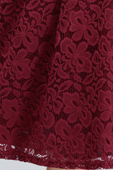 Burgundy Off The Shoulder Lace A-Line Bridesmaid Dress Fabric Detail