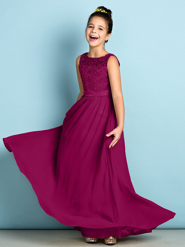 Burgundy Scoop Neck Chiffon A-Line Flower Girl Dress