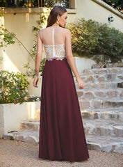 Burgundy Sweetheart Chiffon A-Line Long Bridesmaid Dress Back View