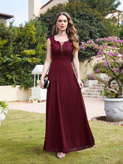 Burgundy V-Neck Chiffon A-Line Long Bridesmaid Dress
