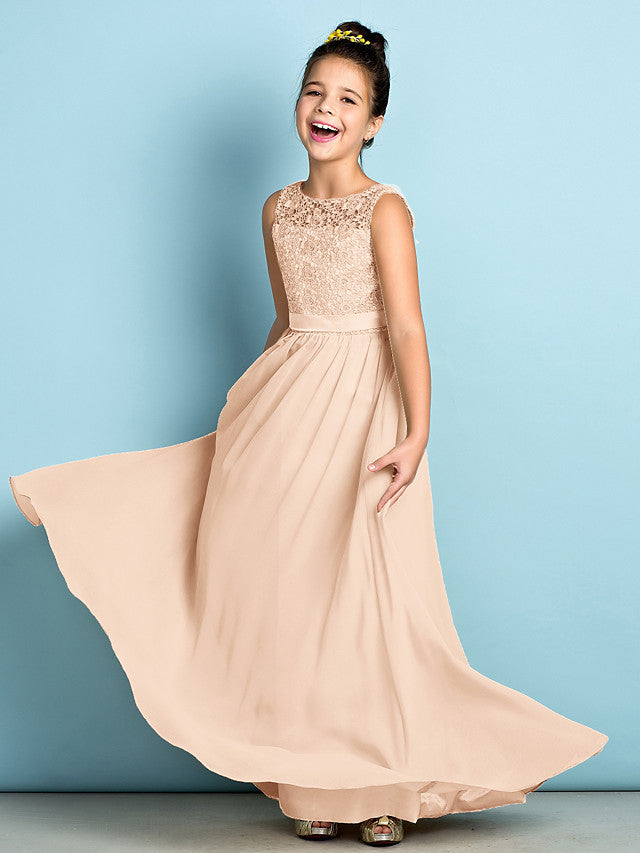 Champagne Scoop Neck Chiffon A-Line Flower Girl Dress