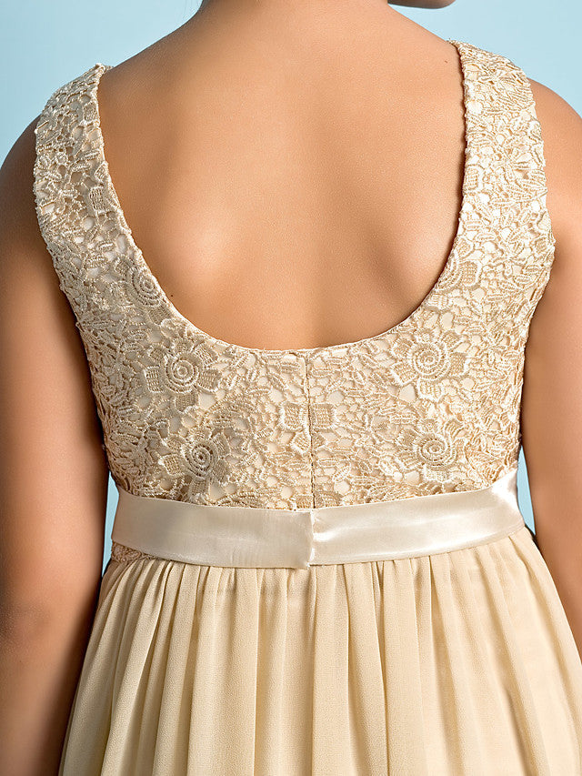 Champagne Scoop Neck Chiffon A-Line Flower Girl Dress Back Detail