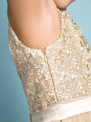 Champagne Scoop Neck Chiffon A-Line Flower Girl Dress Bodice Detail