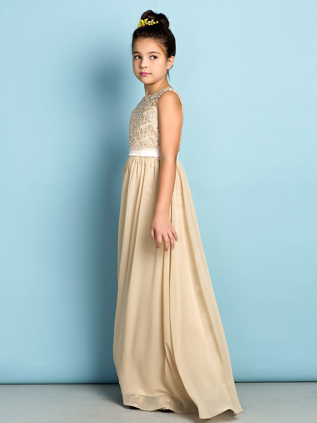 Champagne Scoop Neck Chiffon A-Line Flower Girl Dress Side View