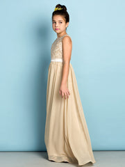 Champagne Scoop Neck Chiffon A-Line Flower Girl Dress Side View