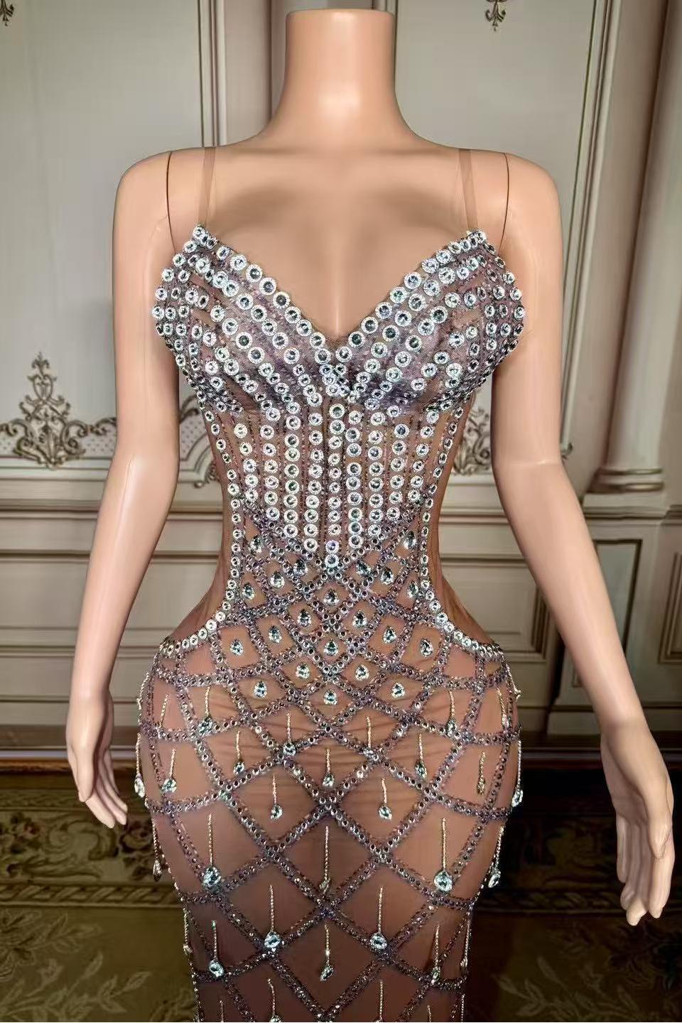 Champagne Sweetheart Sheath Long Prom Dress with Rhinestones Bodice Detail