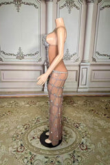 Champagne Sweetheart Sheath Long Prom Dress with Rhinestones Side View