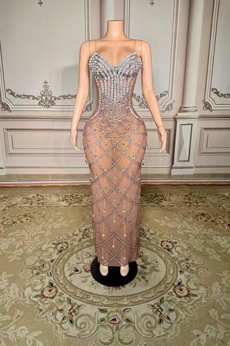Champagne Sweetheart Sheath Long Prom Dress with Rhinestones