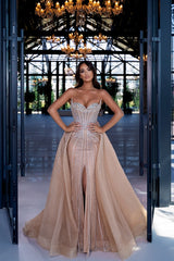 Champagne Sweetheart Sheath Long Prom Dress with Slit